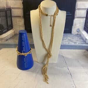 0107 Charter Club Textured Gold Tone Rope Necklace and Bracelet Set EUC